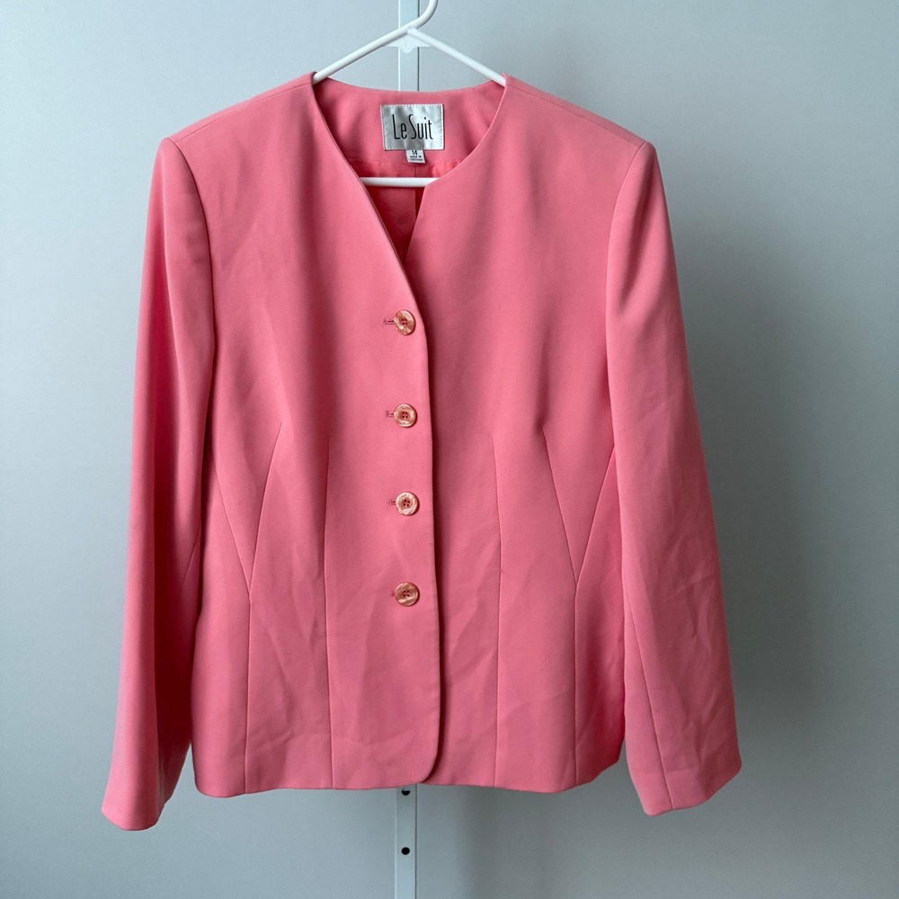 Le Suit Career Office Siren Professional Business Pink Blazer Jacket 14 Pink